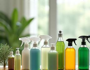Produits de nettoyage écologiques alignés sur une table